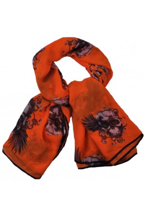 Orange with Big Exotic Skull Print Scarf